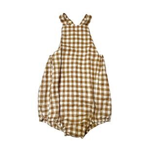 NWT The Simple Folk Organic Linen Gingham Overall Romper Size 7/8